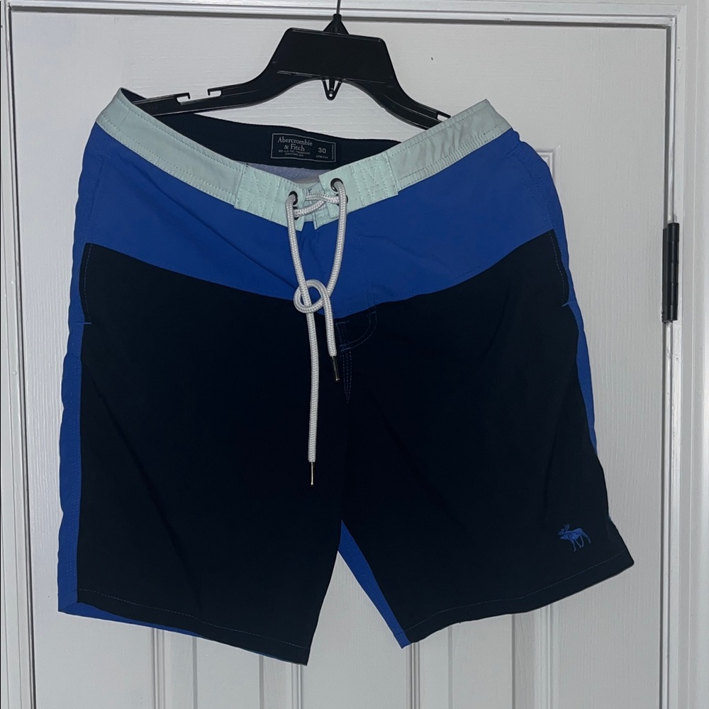 Abercrombie & Fitch Men's Blue and Black Swim Shorts